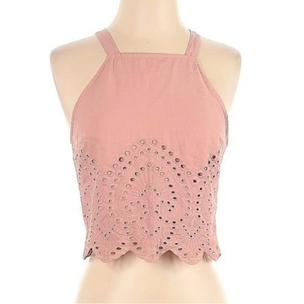 Abercrombie Pink Eyelet Halter Crop Top Small - Picture 2 of 11